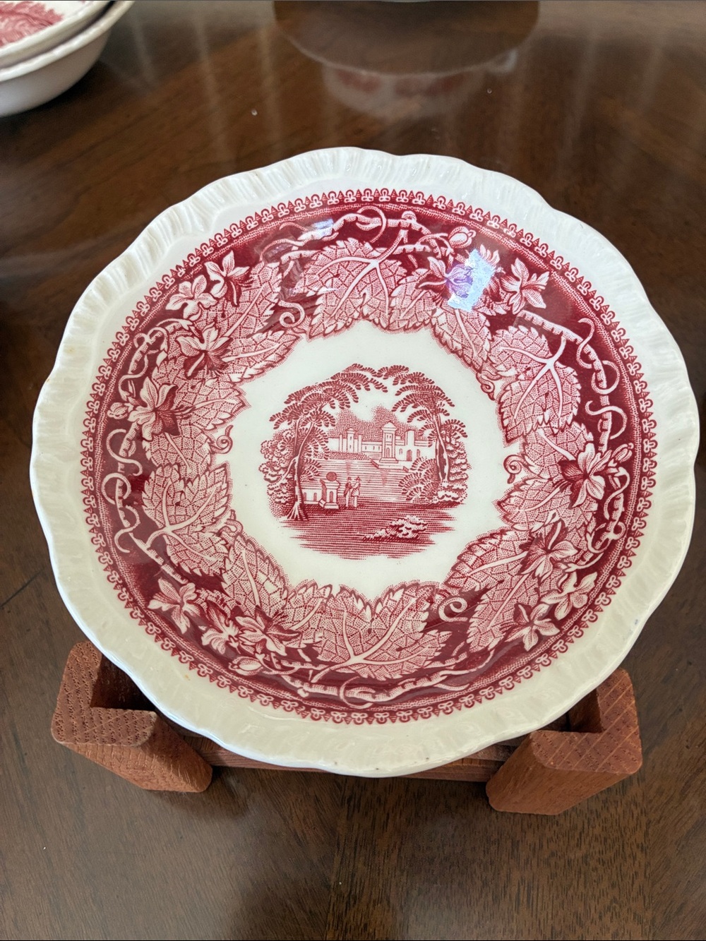 VTG Mason’s Vista Pink Red Ironstone Transferware Fruit / Berry Bowl, 5 3/8 inch